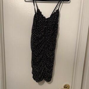 H&M Black Mini Dress with Tiny Floral Print and Spaghetti Straps